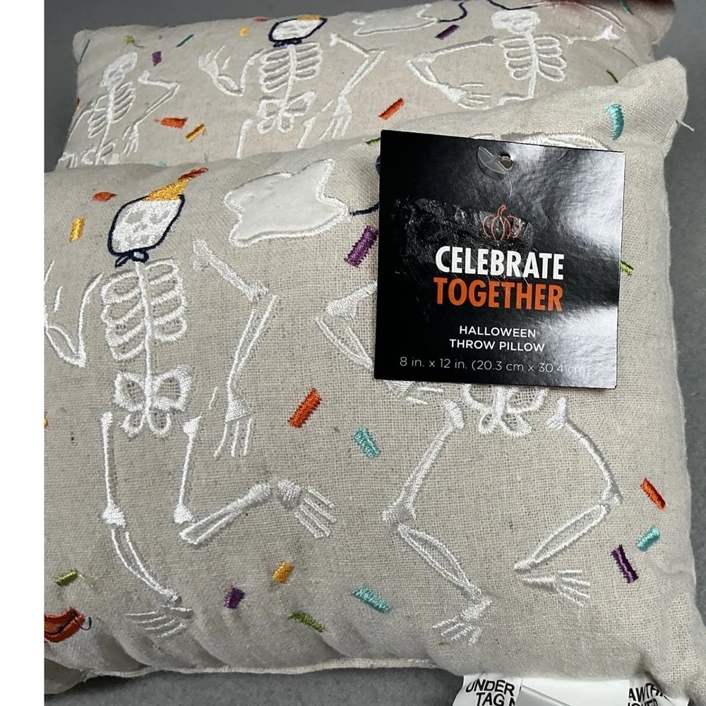 Celebrate Together Halloween Dancing Skeleton Throw Pillows 8x12 Set of 2 NWT